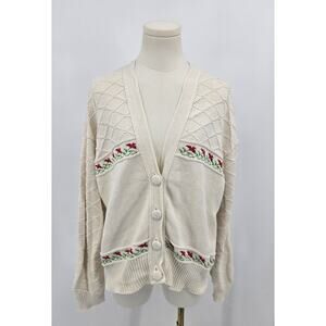 Vintage Keren 
Chunky Knit Floral Button Cardigan